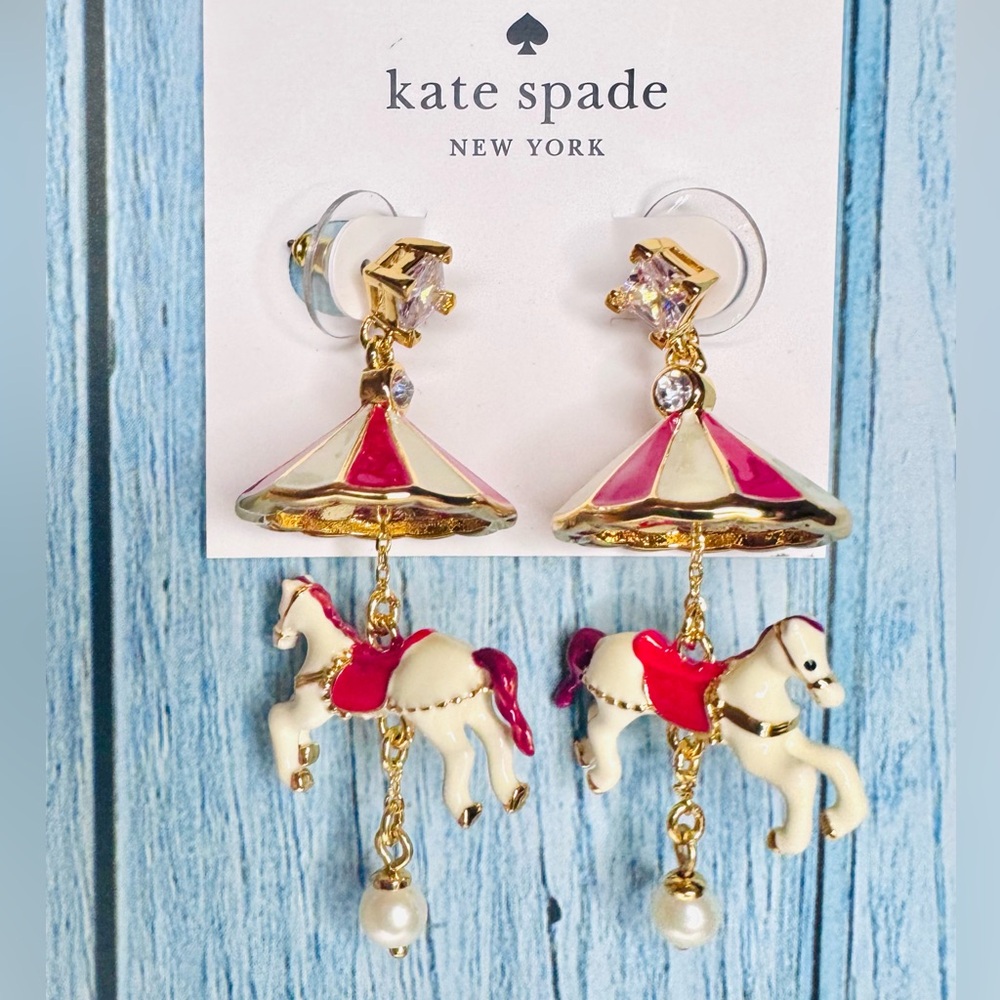 KATE SPADE Earrings Carousel Horse Rhinestone NWT $129 - collectible